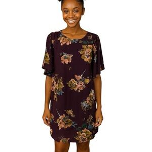 Everly Small Shift Dress Purple Floral Bell Sleeve Office Wedding Party Chic